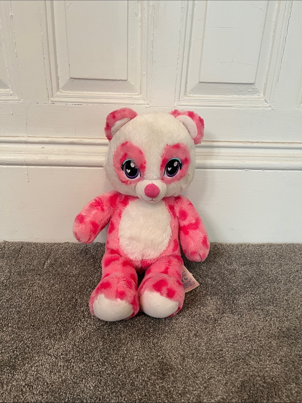 Build-A-Bear Pink and White Heart Pattern Panda Plush